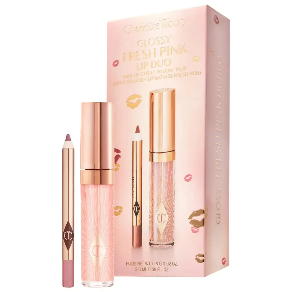 [08171700] Mini Glossy Pink Lip Gloss + Lip Liner Set  Fresh Pink High Shine