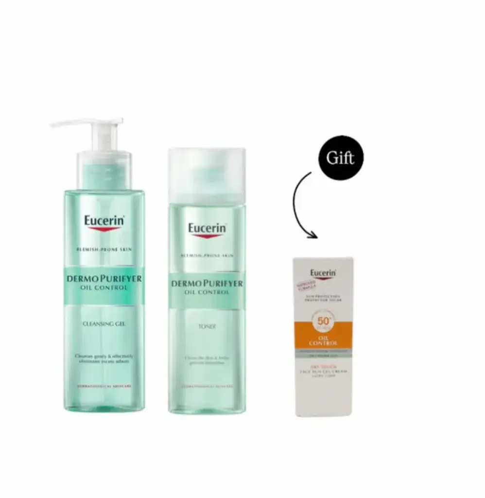 [11020000] Eucerin DermoPurifyer Cleanser & Toner Duo + Free Oil Control  SPF50
